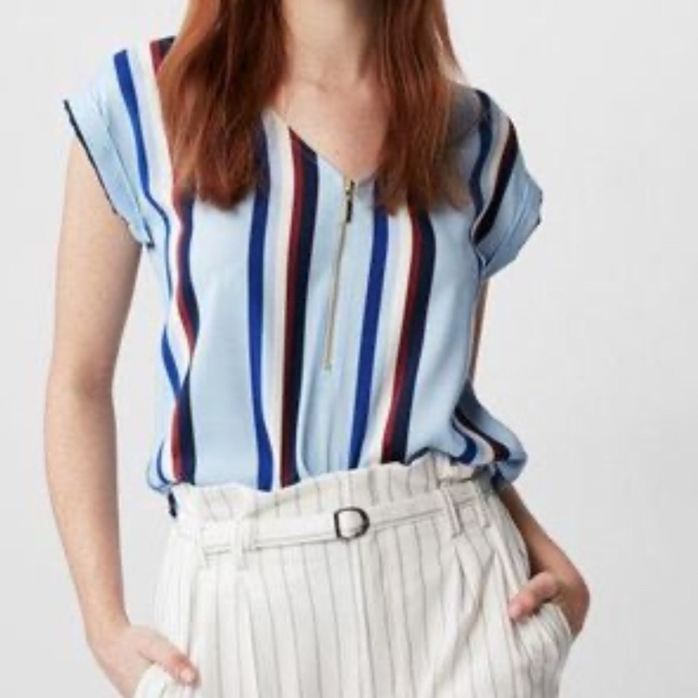 4/$25 Express Blue Striped Blouse Zip Front